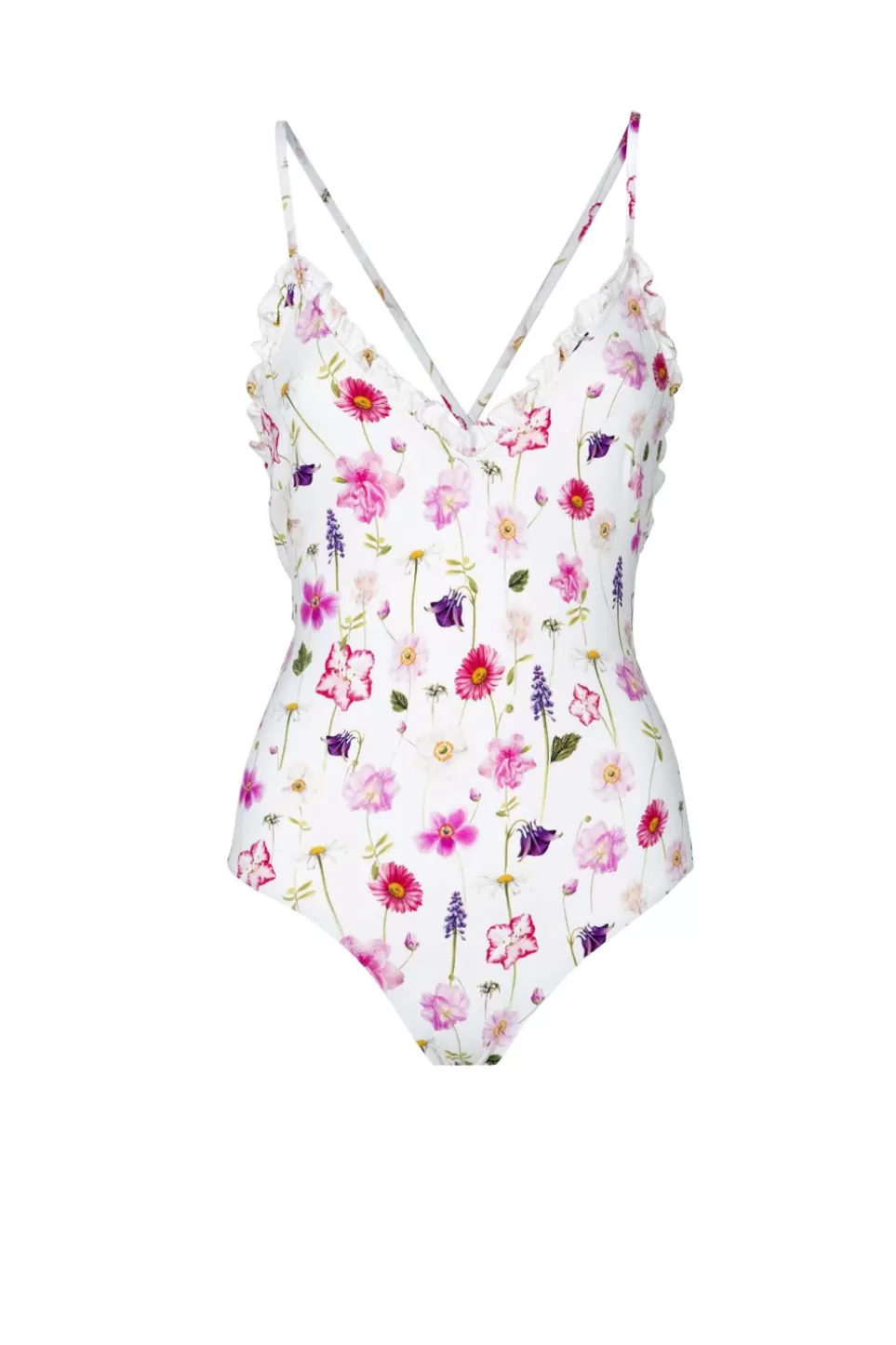 Swimwear | Luisa Beccaria One-Piece Swimsuit V Neckline Pink Roses