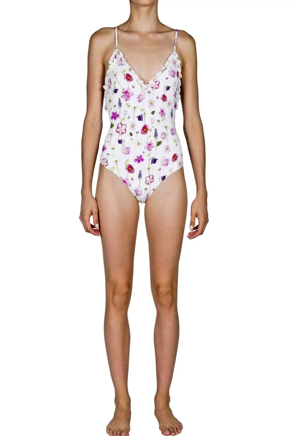 Swimwear | Luisa Beccaria One-Piece Swimsuit V Neckline Pink Roses