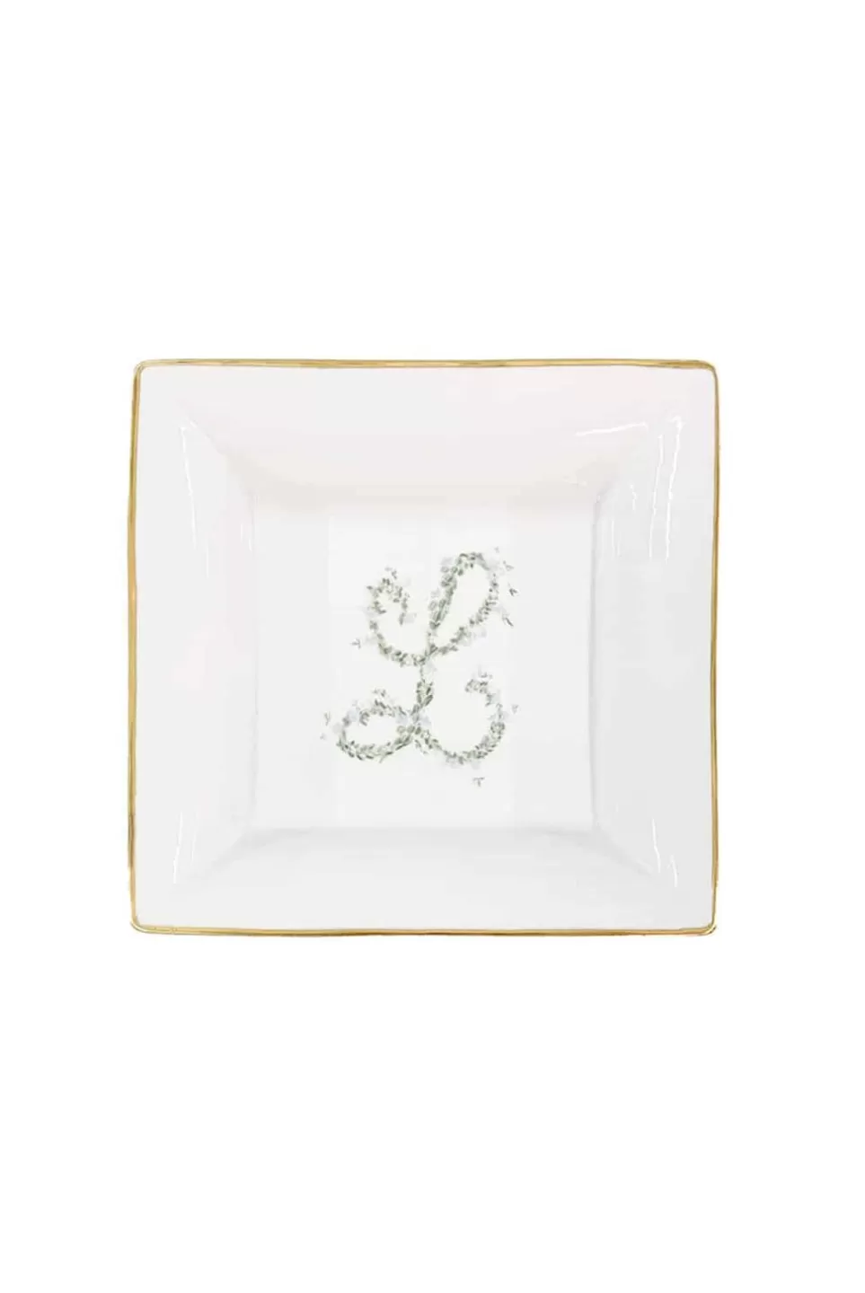 Tray | Luisa Beccaria Personalizable Monogram Change Tray With Gold Border