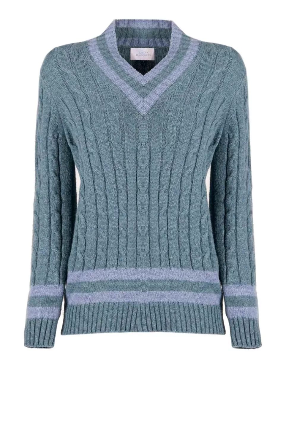 Knitwear | Luisa Beccaria Petrol Cable Cashmere V-Neck Jumper