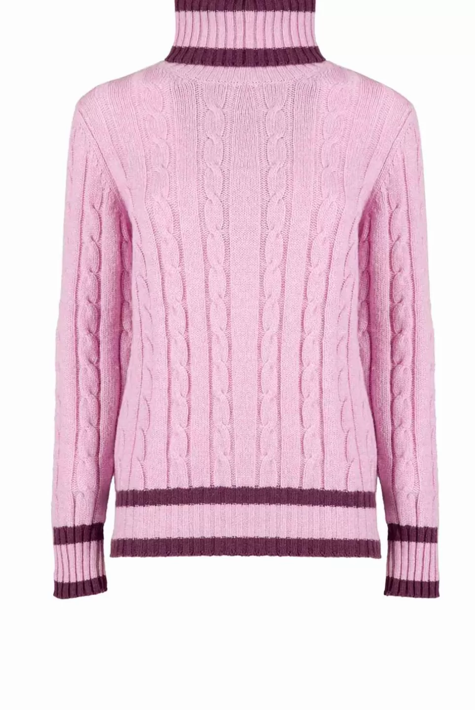 Knitwear | Luisa Beccaria Pink Cable Cashmere Turtleneck Jumper