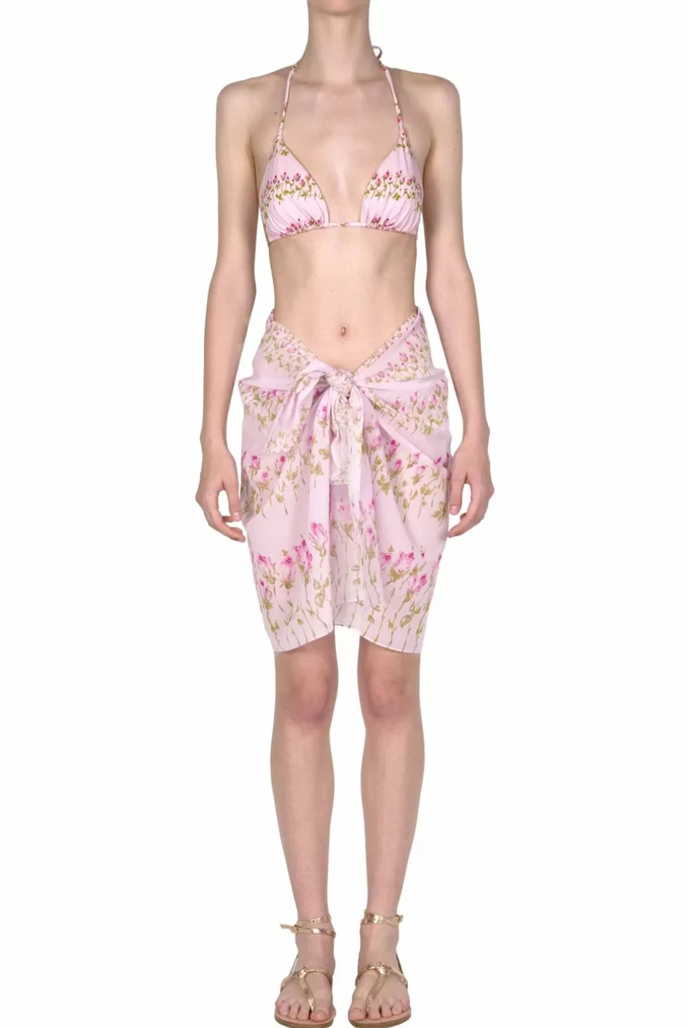 Swimwear | Luisa Beccaria Pink Flowery Striped Short Pareo