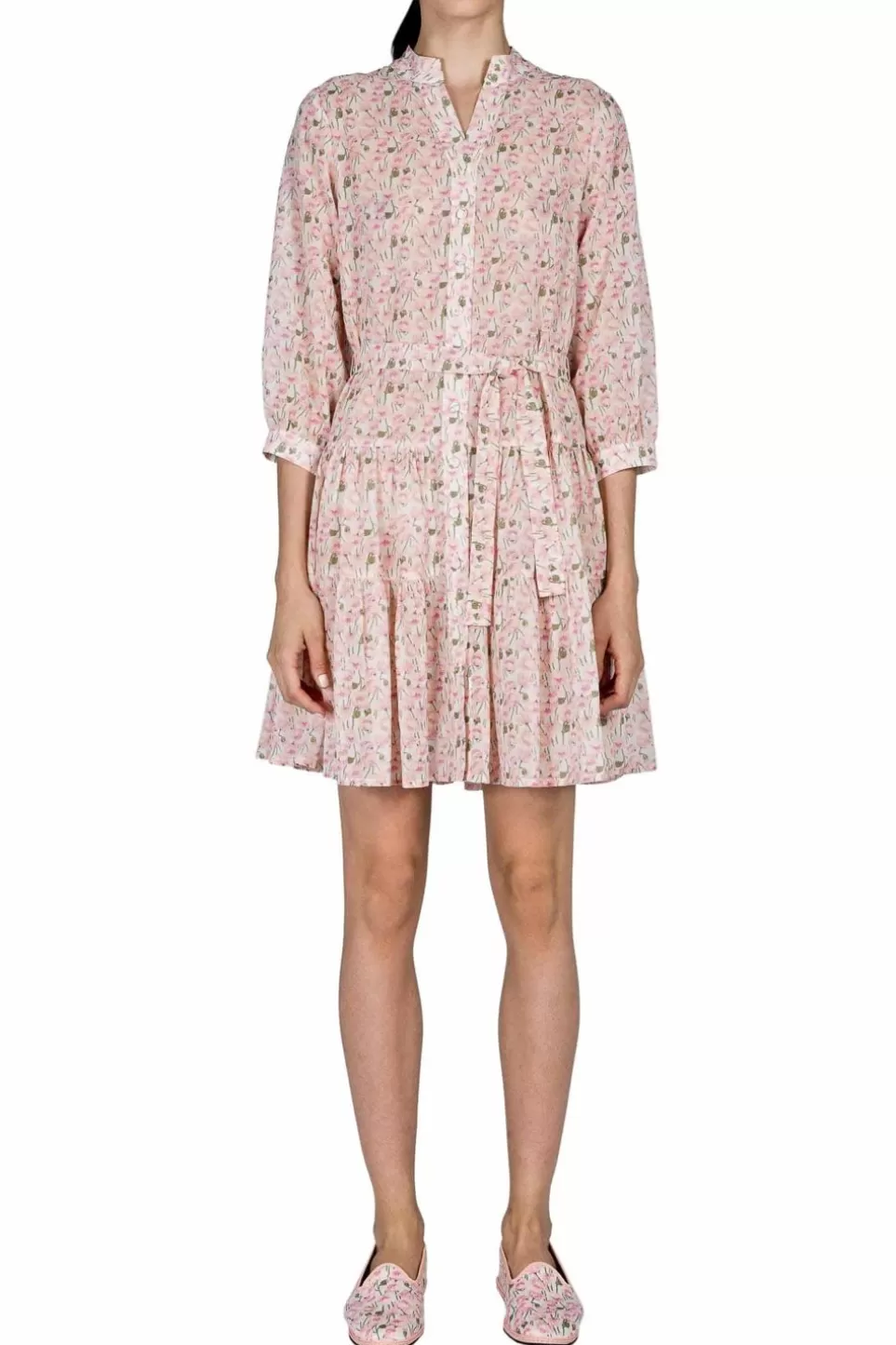 Dresses | Luisa Beccaria Pink Poppies Mini Cotton Dress