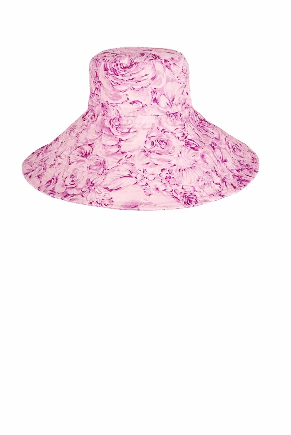 Hat | Luisa Beccaria Pink Roses Printed Capri Linen Hat