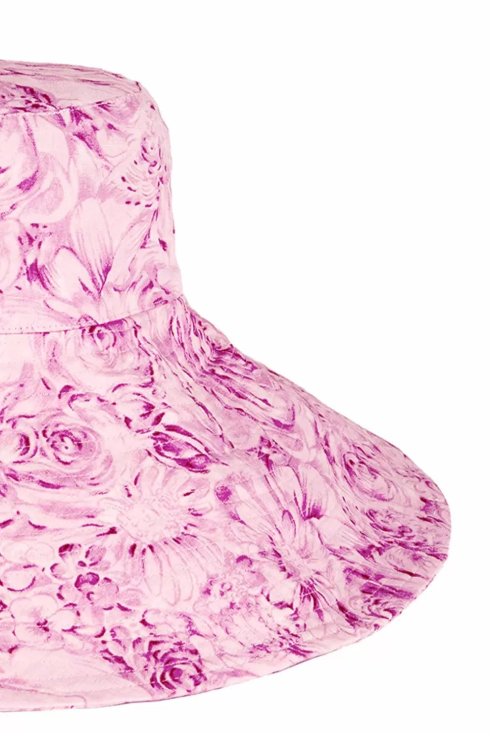 Hat | Luisa Beccaria Pink Roses Printed Capri Linen Hat