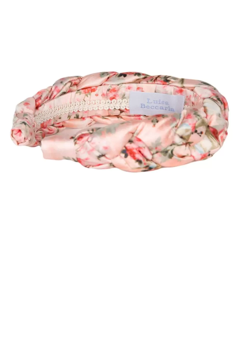 Headband | Luisa Beccaria Pink Shiny Satin Roses Buds Braided Power Hairband