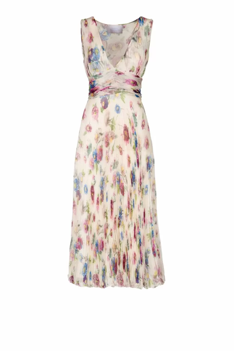 Dresses | Luisa Beccaria Pleated Macro Anemones Printed Chiffon Dress