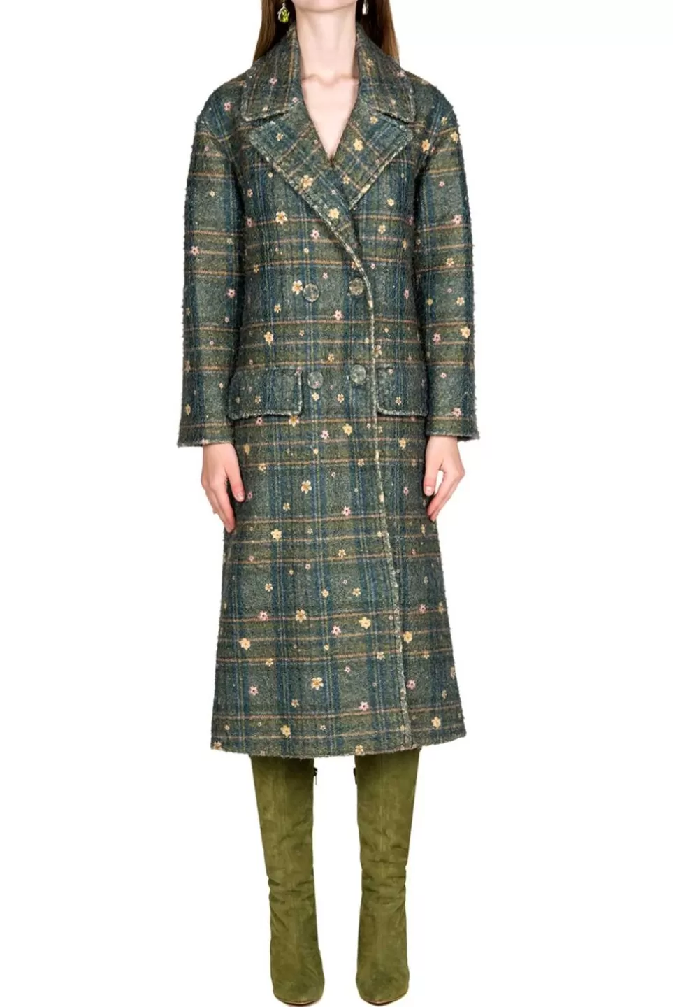 Jackets & Coats | Luisa Beccaria Print Double-Breasted Plaid Coat