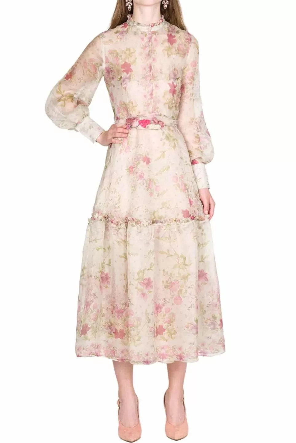 Dresses | Luisa Beccaria Print Silk Cream Organza Dress