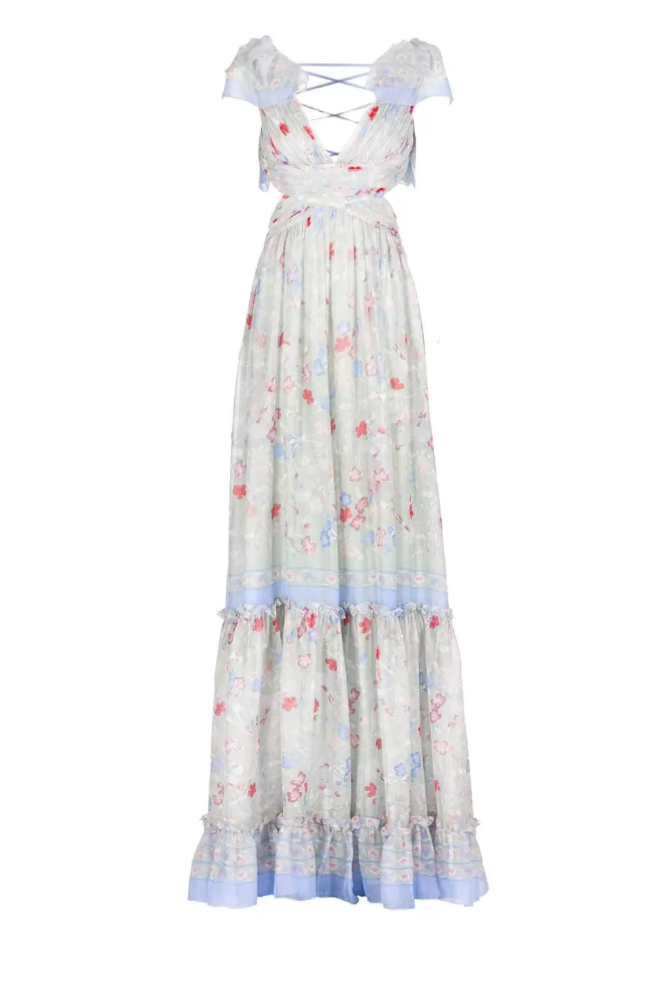 Dresses | Luisa Beccaria Printed Chiffon Open Back Dress In Gilly Flowers