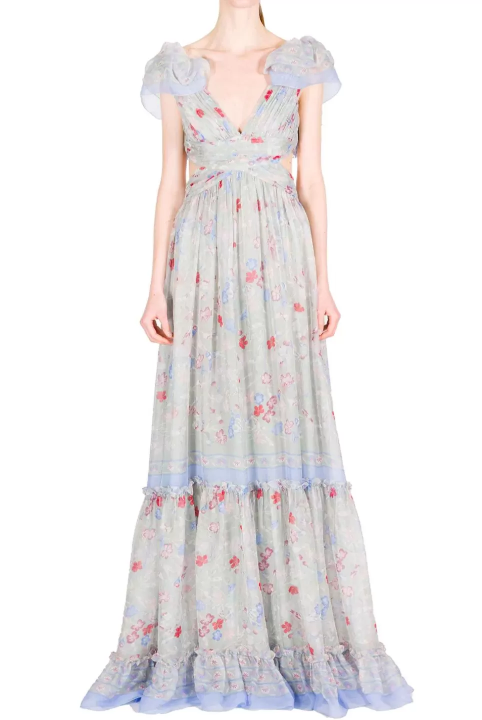 Dresses | Luisa Beccaria Printed Chiffon Open Back Dress In Gilly Flowers