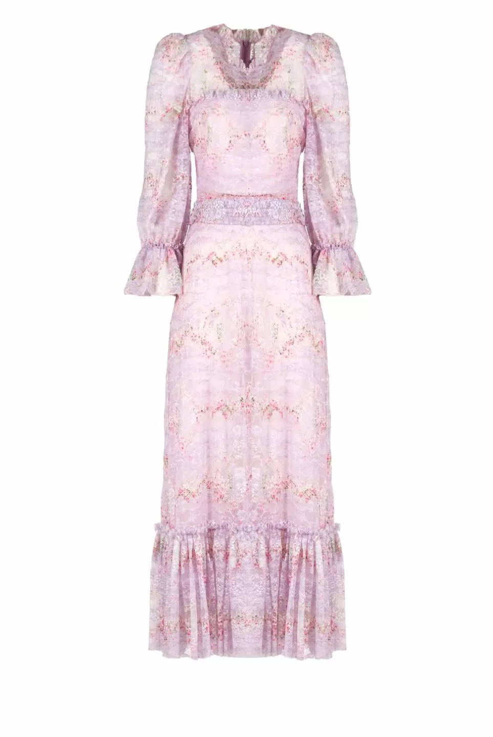 Dresses | Luisa Beccaria Printed Circle Of Roses Lace Dress With Ruffle