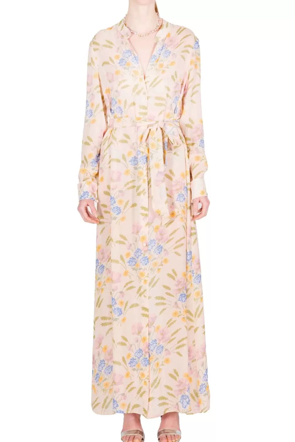 Dresses | Luisa Beccaria Printed Georgette Sash Dress In Macro Blooming Mirage