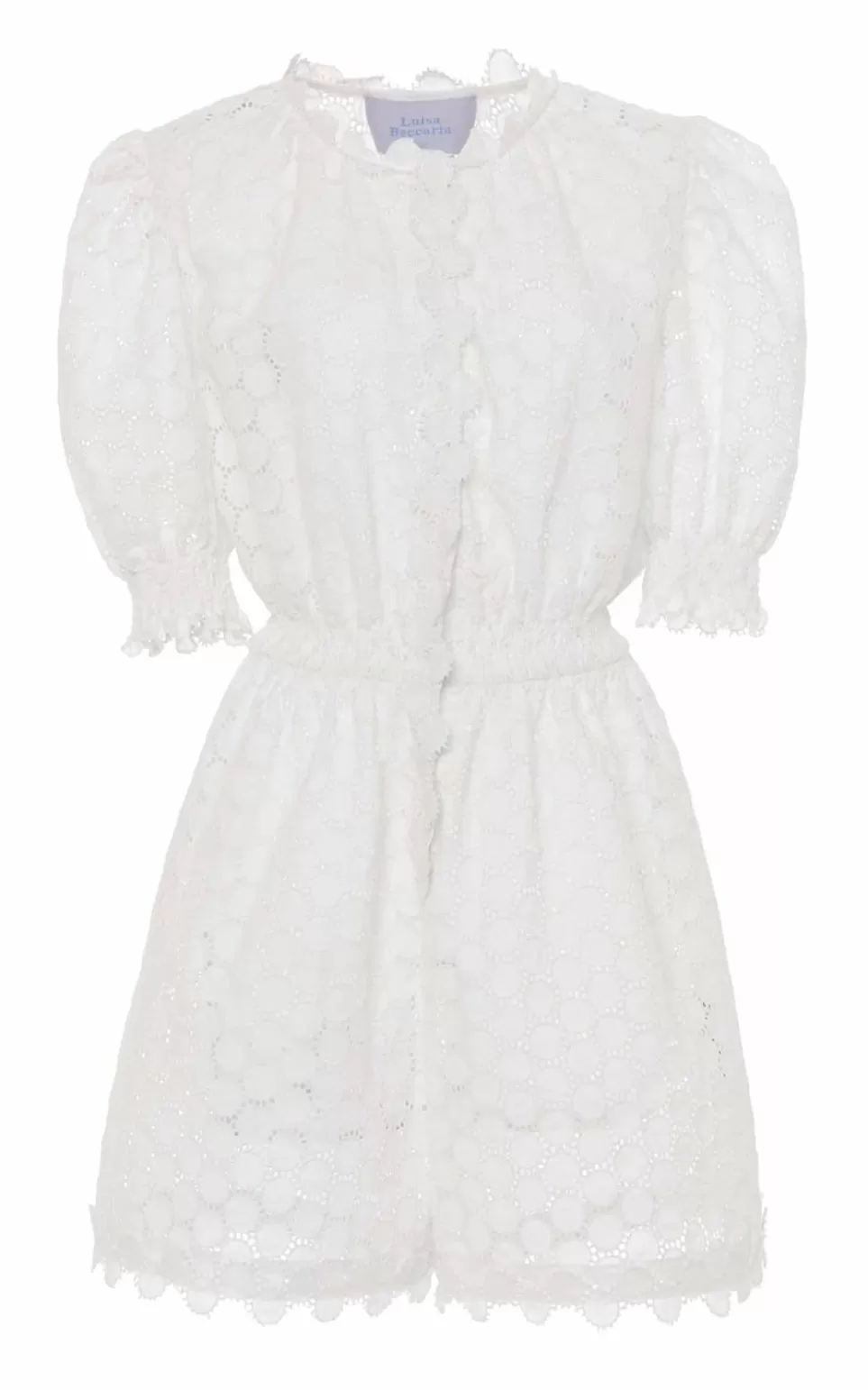 Dresses | Luisa Beccaria Puffed Sleeve Eyelet Linen Eyelet Jumpsuit