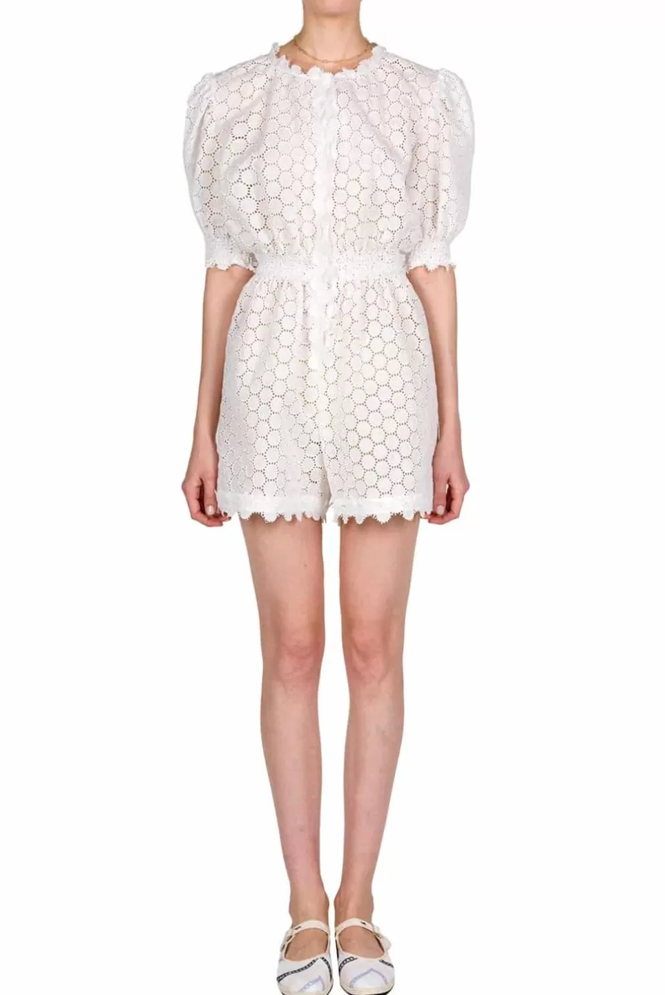 Dresses | Luisa Beccaria Puffed Sleeve Eyelet Linen Eyelet Jumpsuit