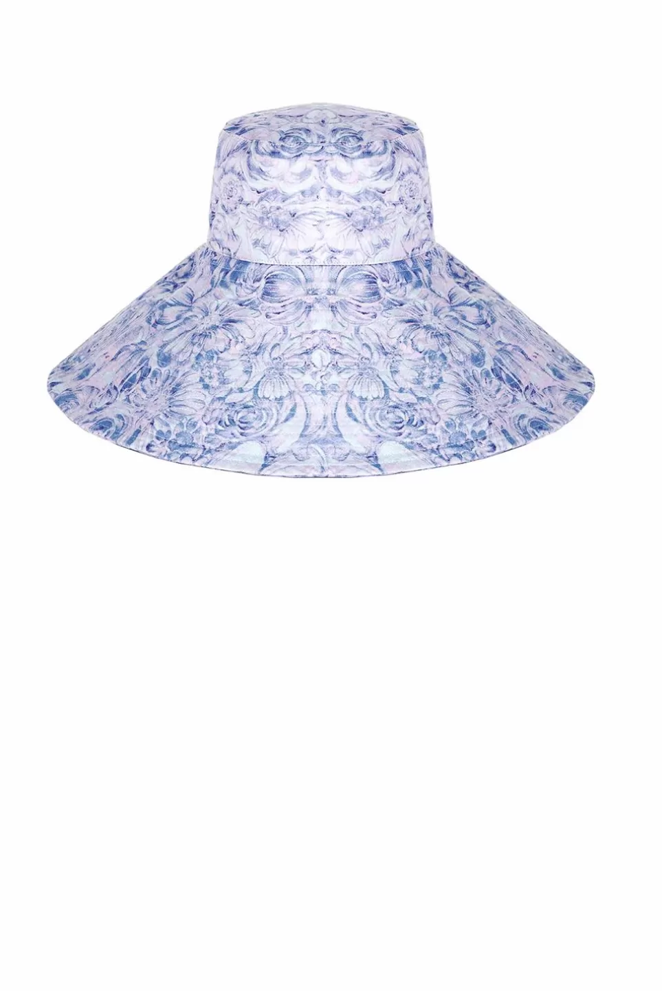 Hat | Luisa Beccaria Purple Roses Printed Capri Linen Hat