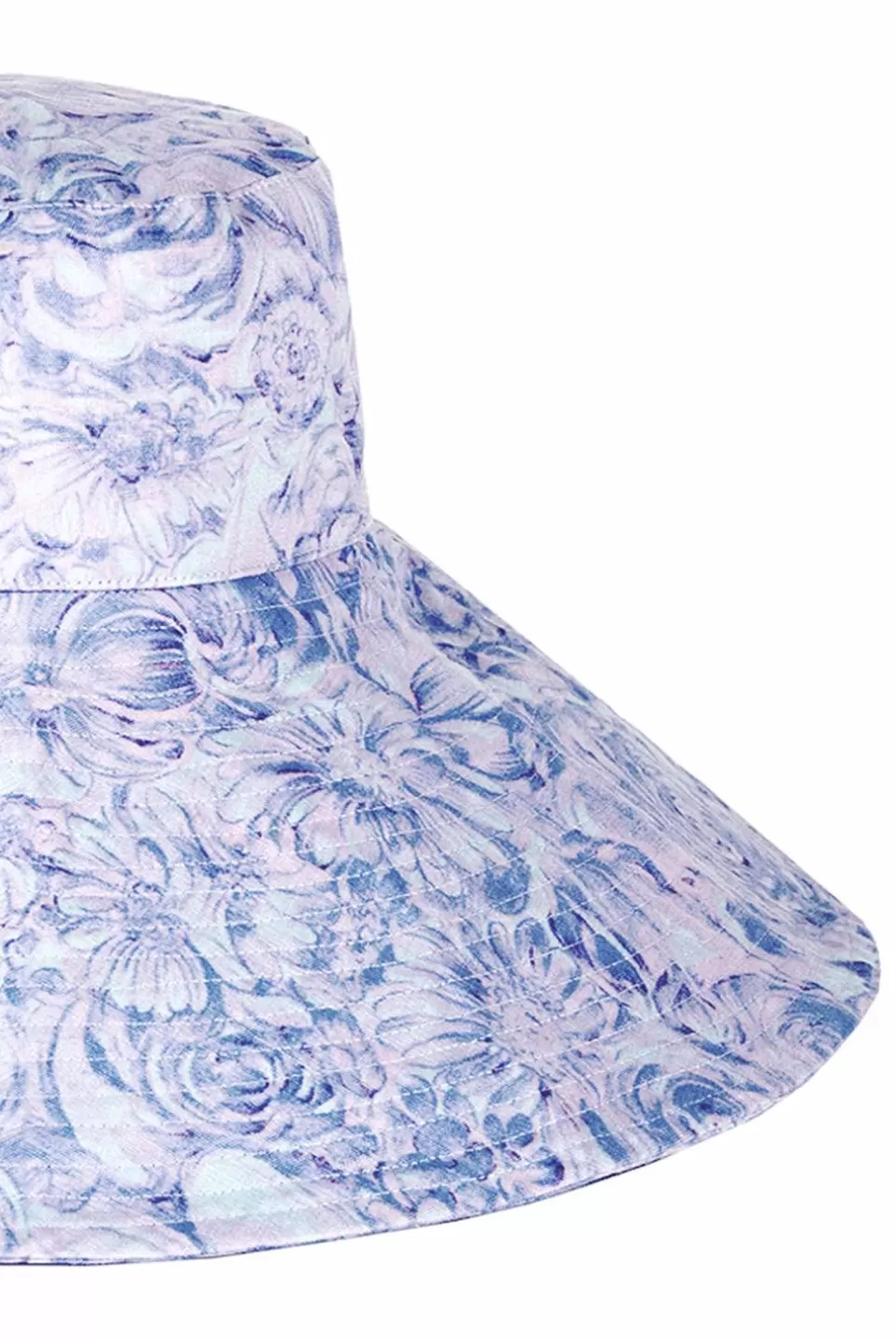 Hat | Luisa Beccaria Purple Roses Printed Capri Linen Hat