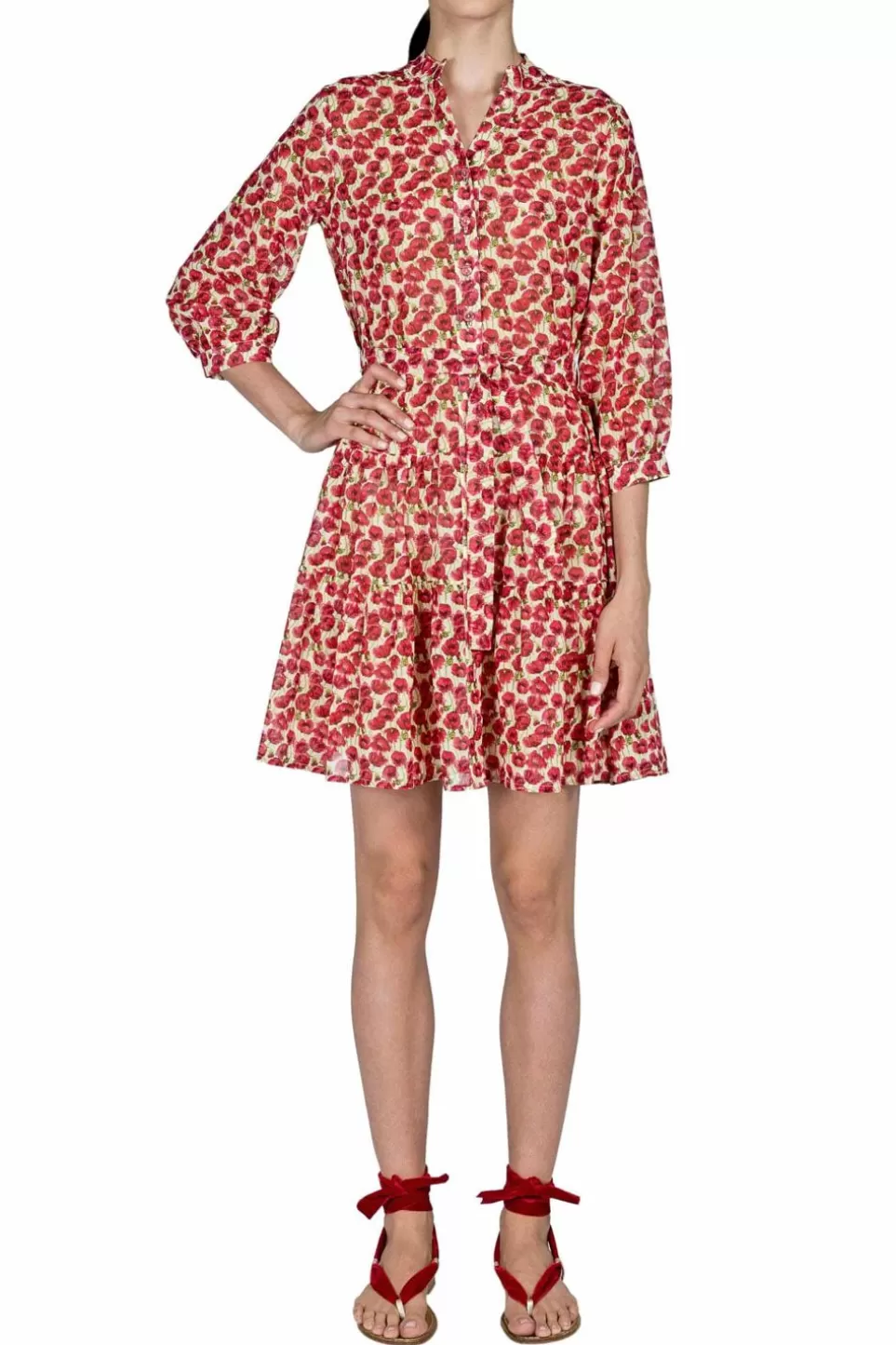 Dresses | Luisa Beccaria Red Poppies Mini Cotton Dress