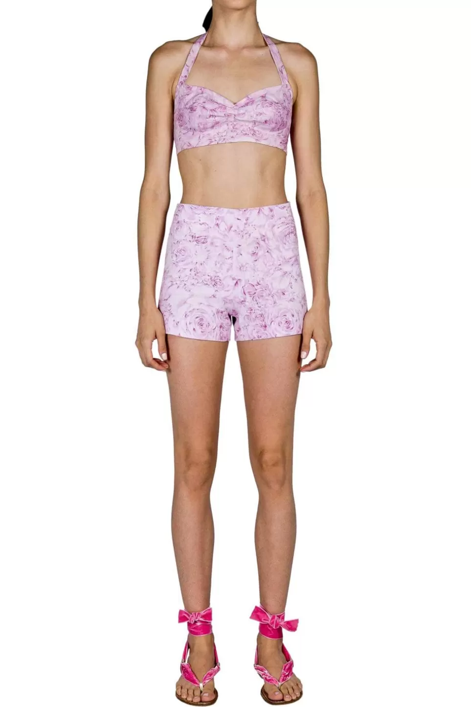 Trousers & Shorts | Luisa Beccaria Roses Printed Linen Shorts Pink