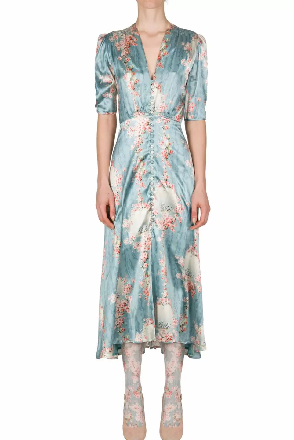 Dresses | Luisa Beccaria Satin Circle Of Roses Bottoncino Dress