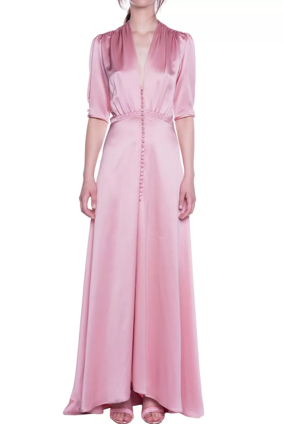 Dresses | Luisa Beccaria Satin Pink Bottoncino Dress