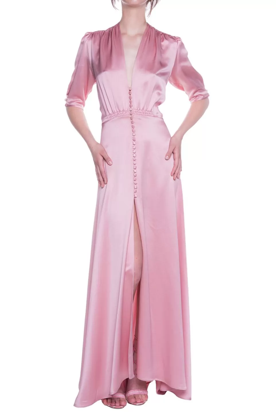 Dresses | Luisa Beccaria Satin Pink Bottoncino Dress