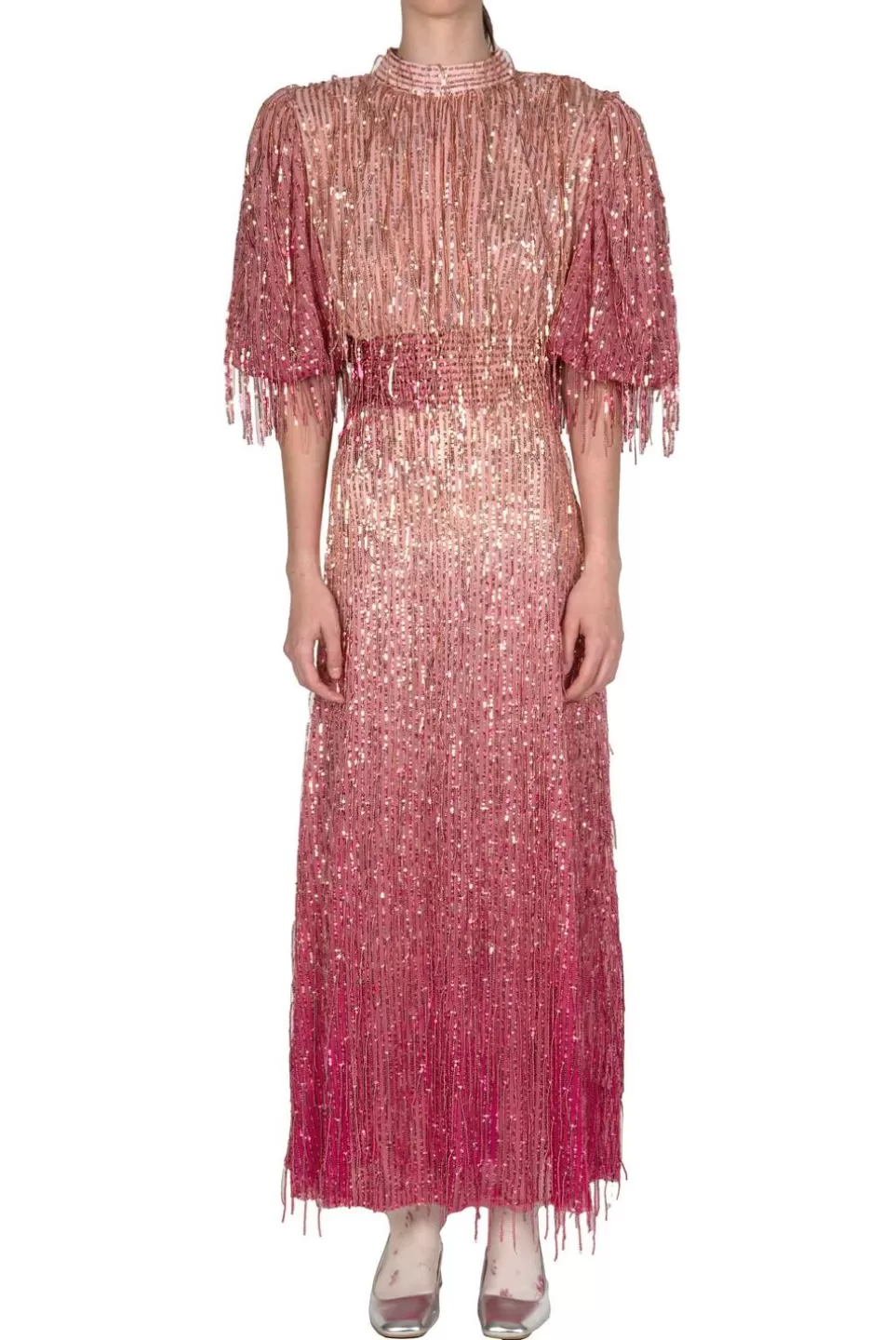 Dresses | Luisa Beccaria Sequin Dress With Puffed Sleeves And Fringes