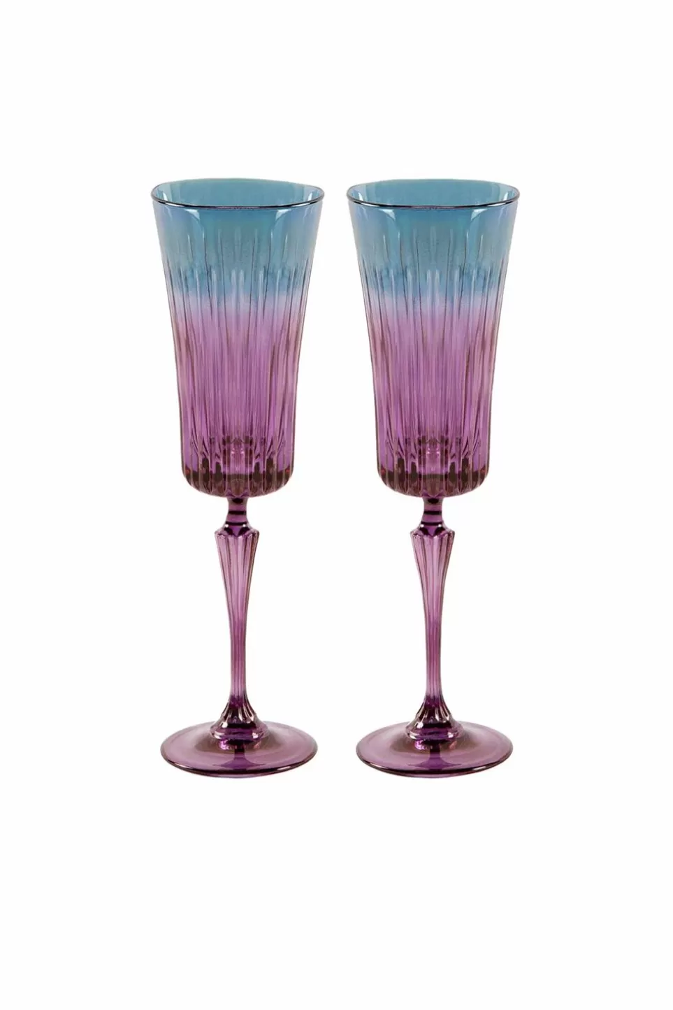Flute | Luisa Beccaria Shade Purple To Blue Set Of Two Domina Flute Glass