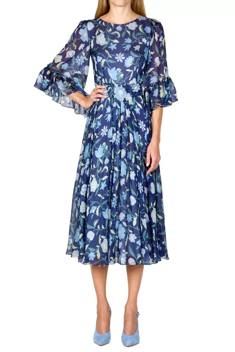 Dresses | Luisa Beccaria Silk Chiffon Wildflowers Midi Dress