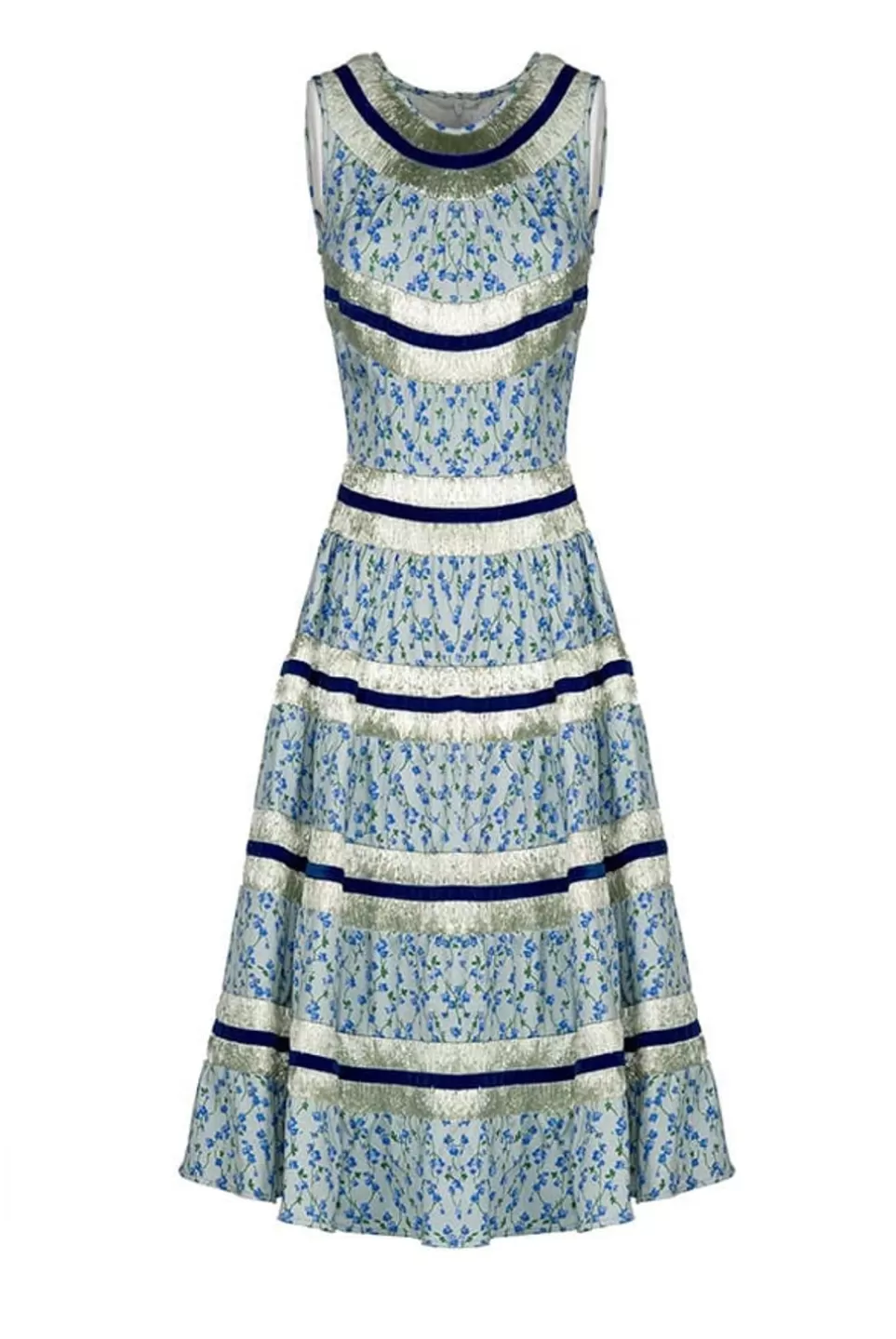 Dresses | Luisa Beccaria Sleeveless Cotton And Raffia Light Blue Floral Dress