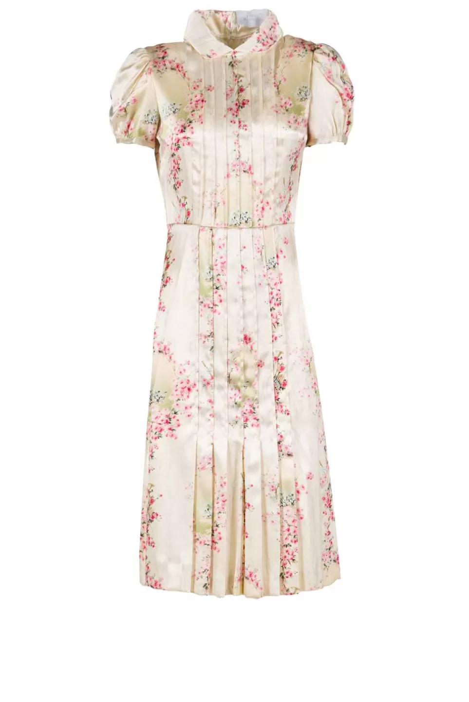 Dresses | Luisa Beccaria Stretch Satin Printed Circle Of Roses Pleated Dress