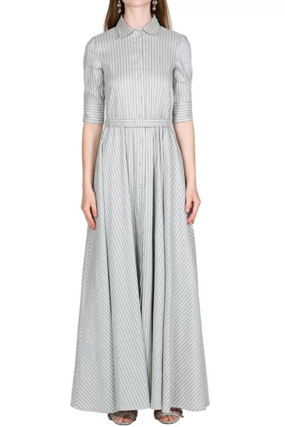 Dresses | Luisa Beccaria Striped Blue Three Quarter Sleeve Chemisier