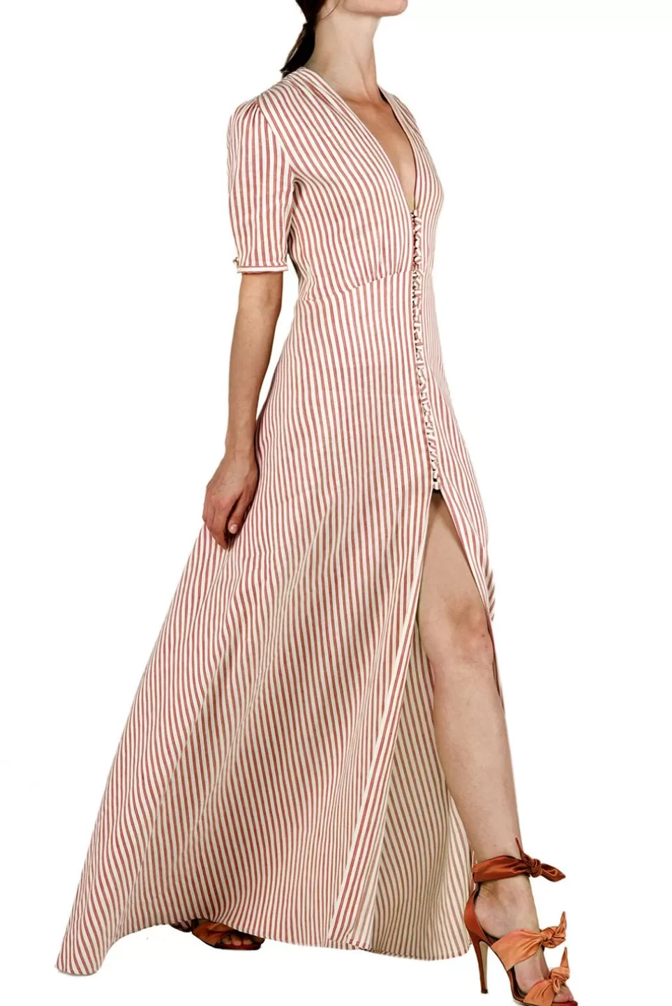 Dresses | Luisa Beccaria Striped Cotton-Linen Bottoncino