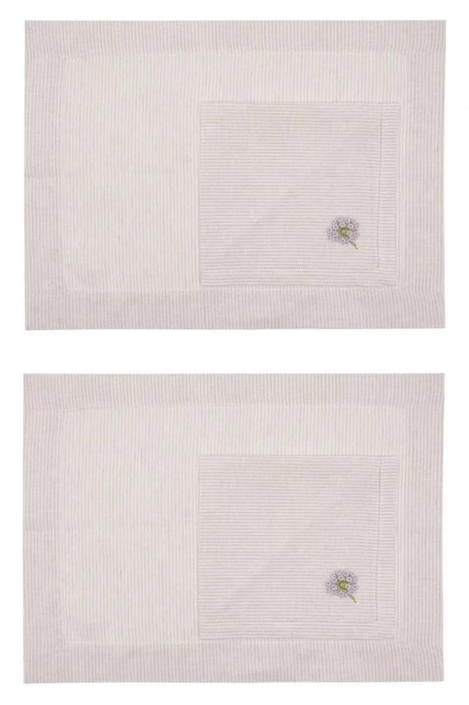 Tablecloth | Luisa Beccaria Striped Set Of Two Embroidered Linen Placemats And Napkins