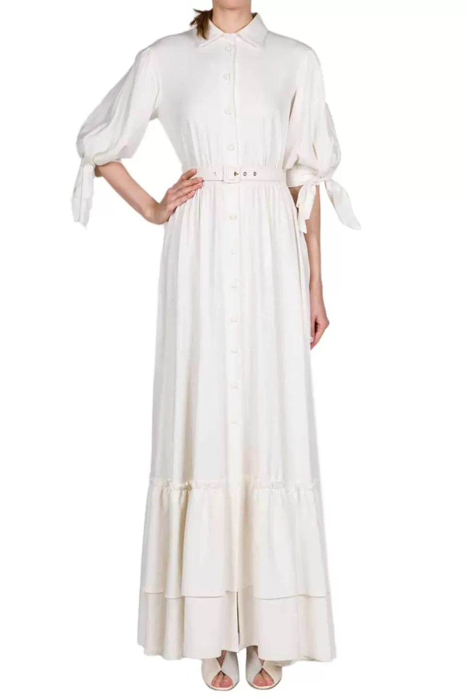 Dresses | Luisa Beccaria Tie Sleeved Linen Blend Maxi Dress