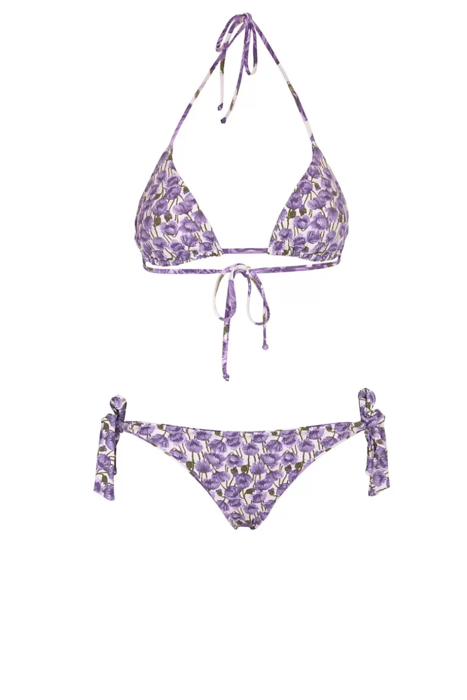 Swimwear | Luisa Beccaria Triangle And Slip Bikini Lilac Poppies Double Face