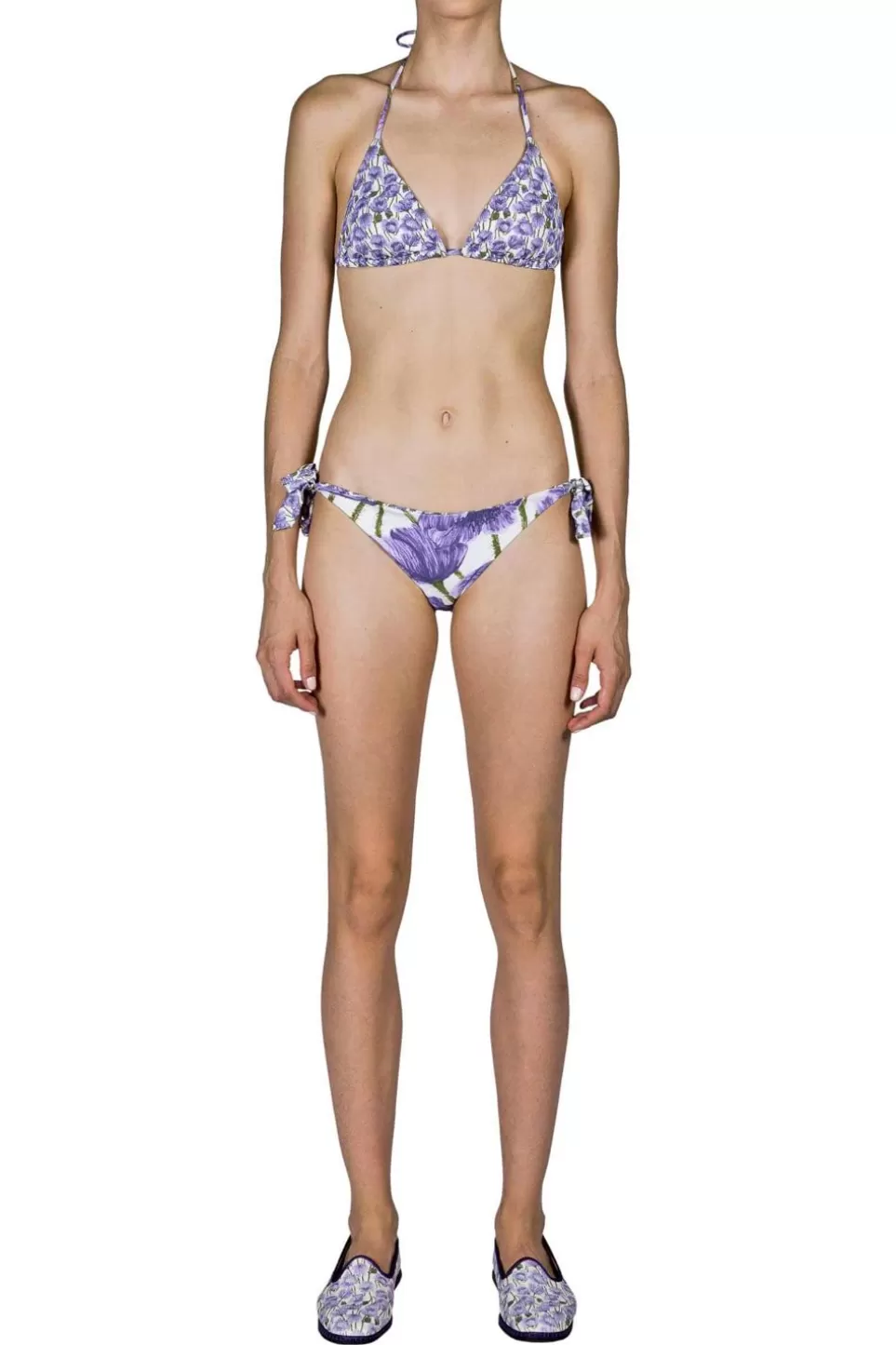 Swimwear | Luisa Beccaria Triangle And Slip Bikini Lilac Poppies Double Face