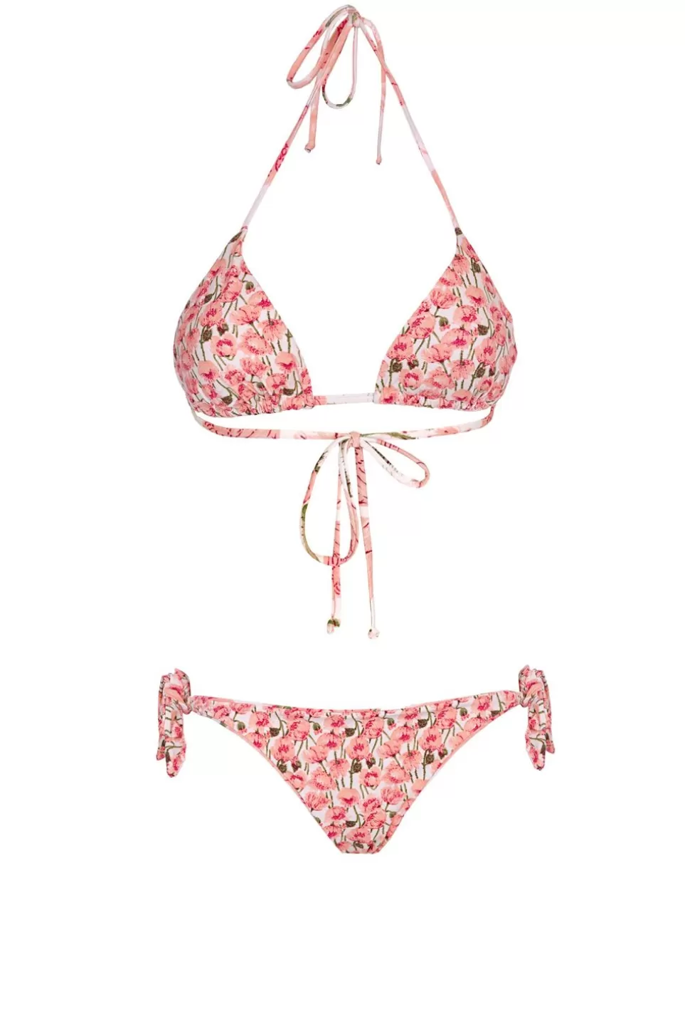 Swimwear | Luisa Beccaria Triangle And Slip Bikini Pink Poppies Double Face