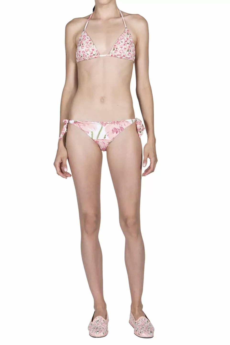 Swimwear | Luisa Beccaria Triangle And Slip Bikini Pink Poppies Double Face