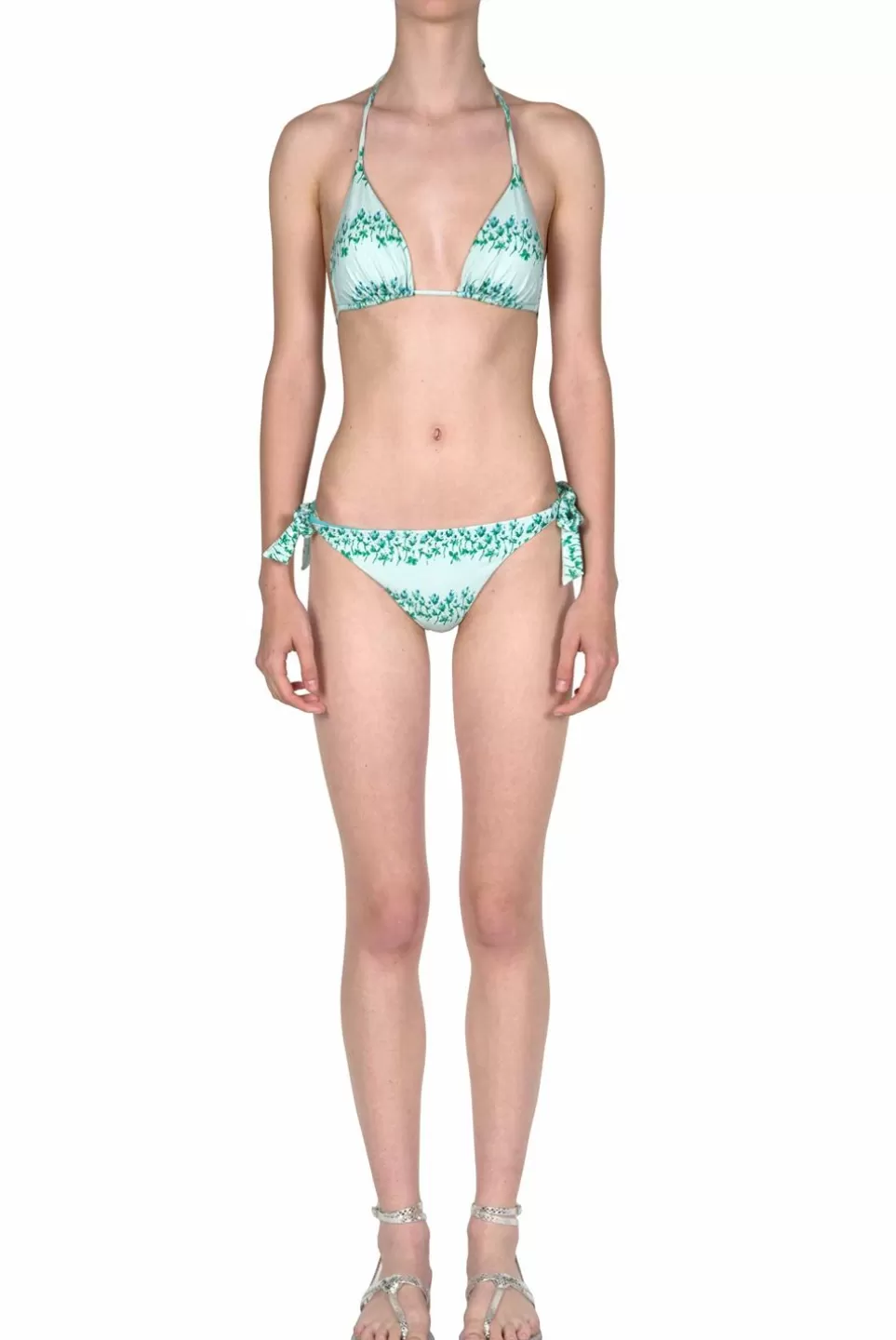 Swimwear | Luisa Beccaria Triangle And Slip Blue Flowery Striped Bikini