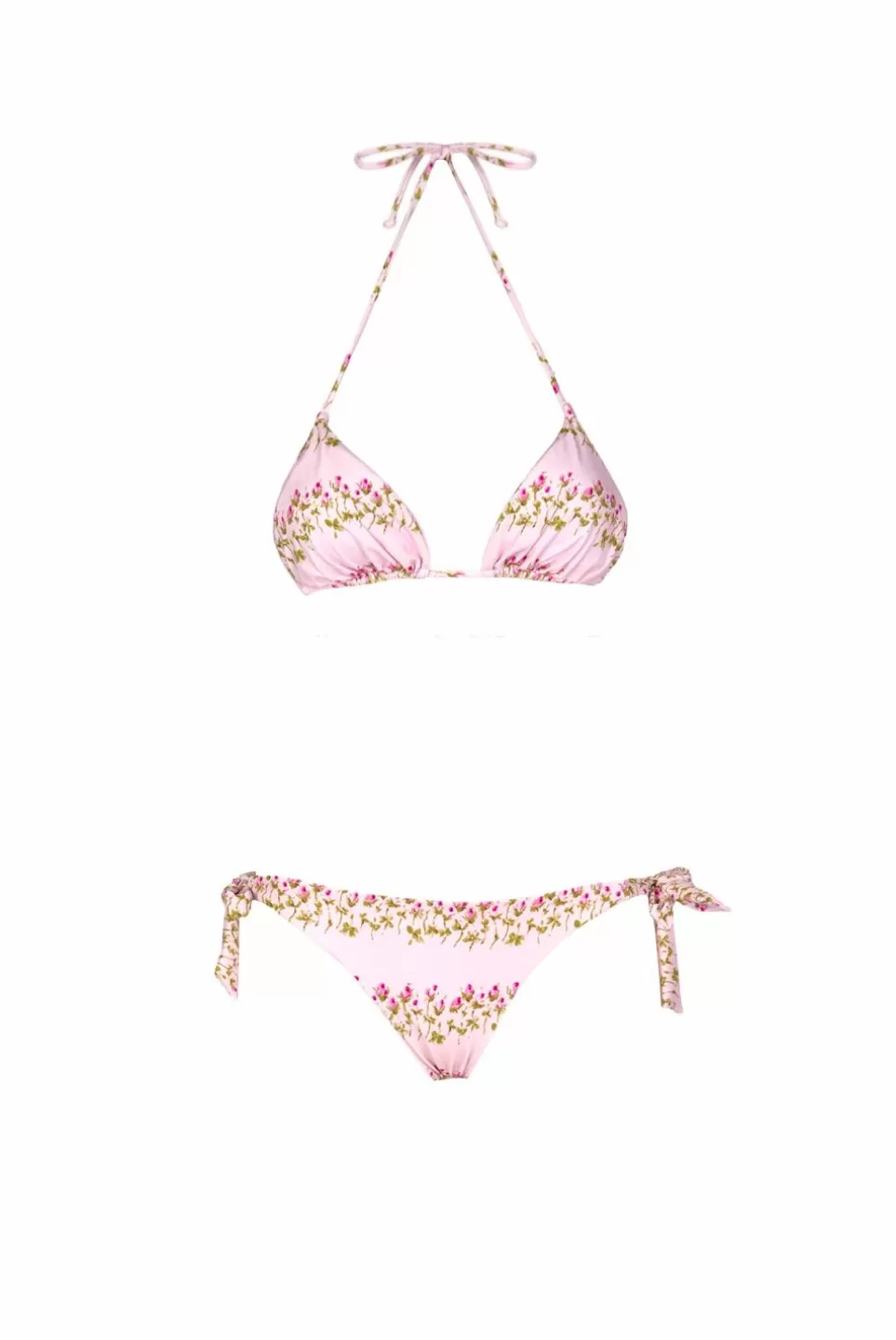 Swimwear | Luisa Beccaria Triangle And Slip Pink Flowery Striped Bikini