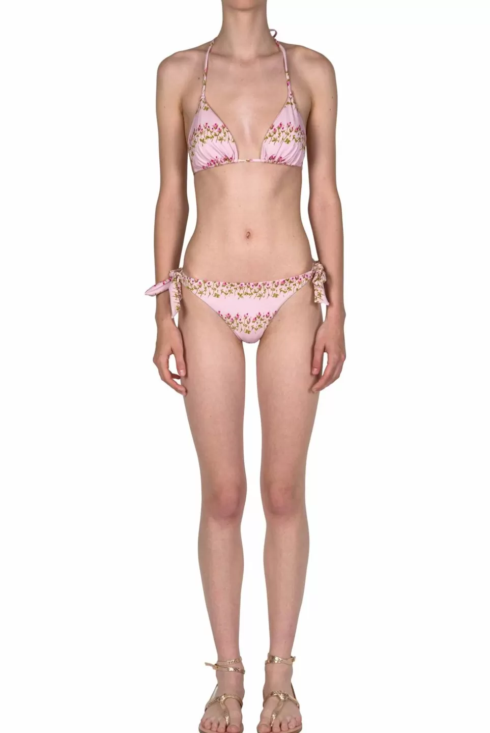 Swimwear | Luisa Beccaria Triangle And Slip Pink Flowery Striped Bikini