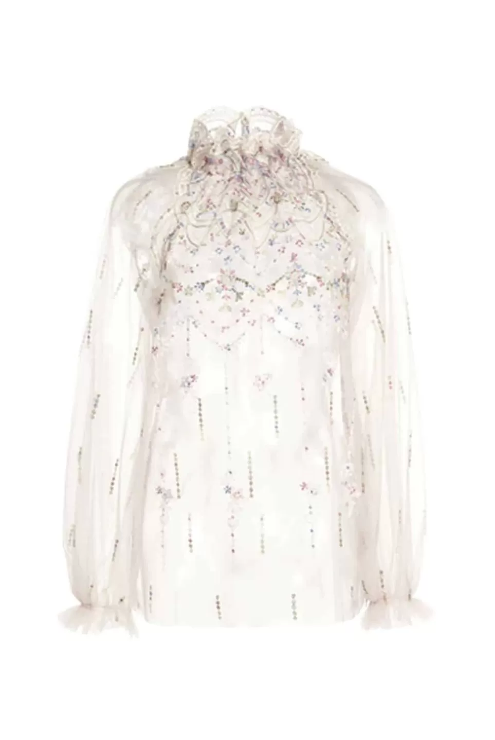 Tops & Blouses | Luisa Beccaria Tulle Embroidered High Neck Blouse