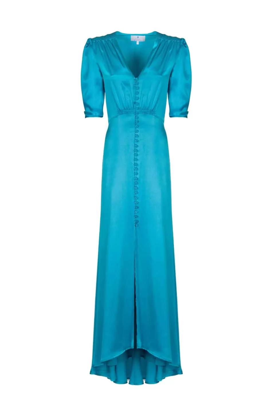 Dresses | Luisa Beccaria Turquoise Silk Bottoncino Dress With Short Sleeves