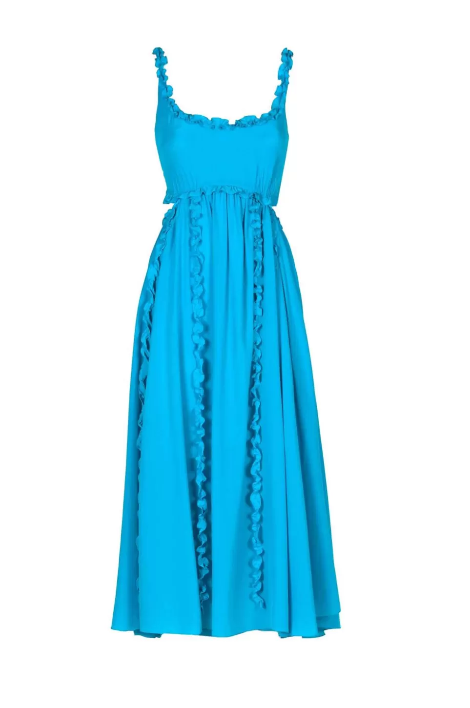 Dresses | Luisa Beccaria Turquoise Silk Dress With Ruched Details