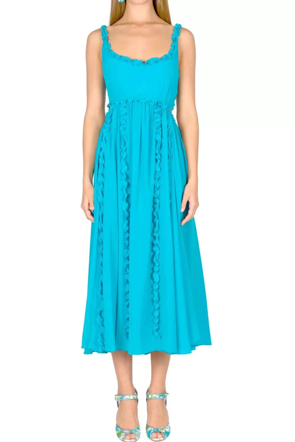 Dresses | Luisa Beccaria Turquoise Silk Dress With Ruched Details