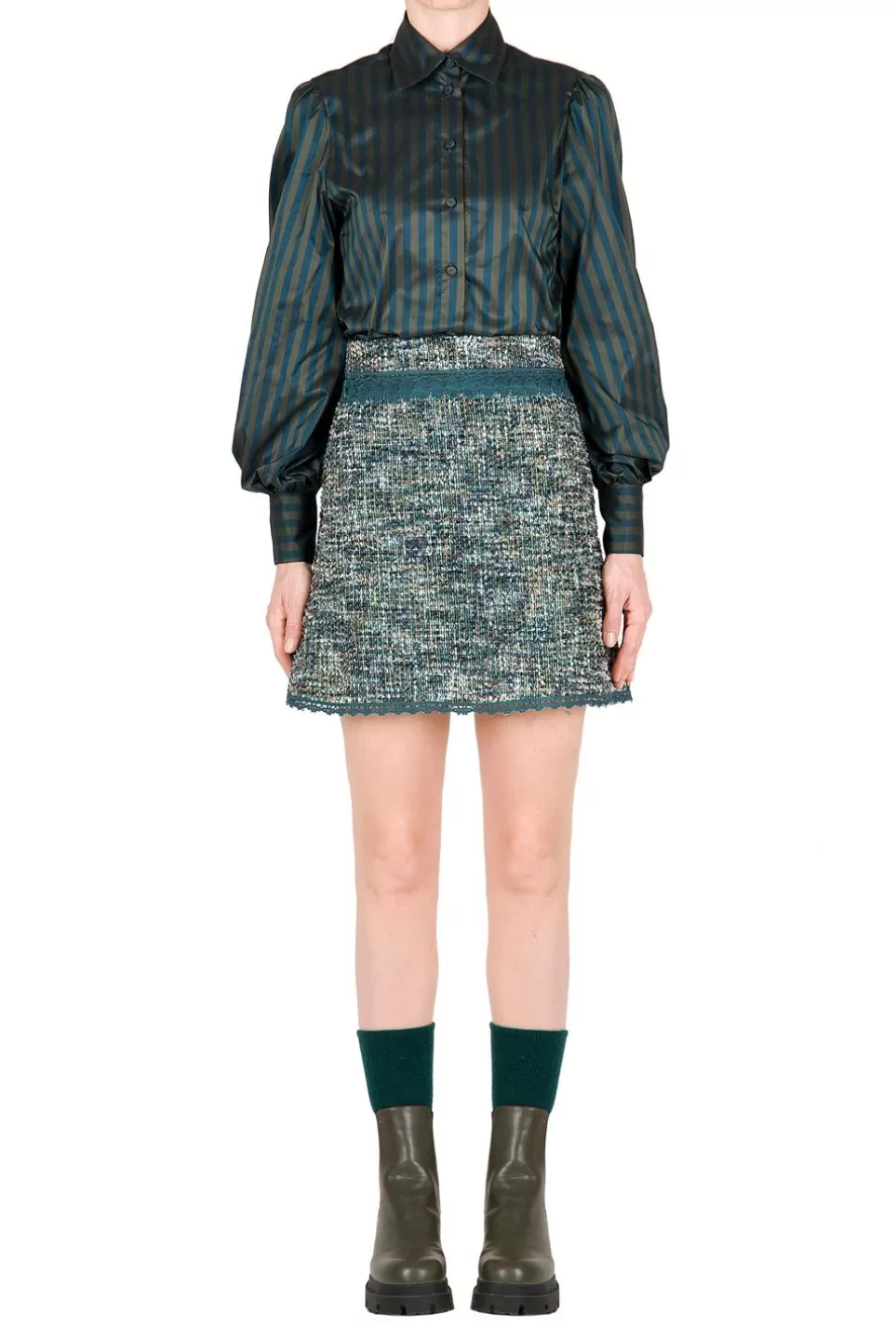 Skirts | Luisa Beccaria Tweed Mini Skirt With Lace