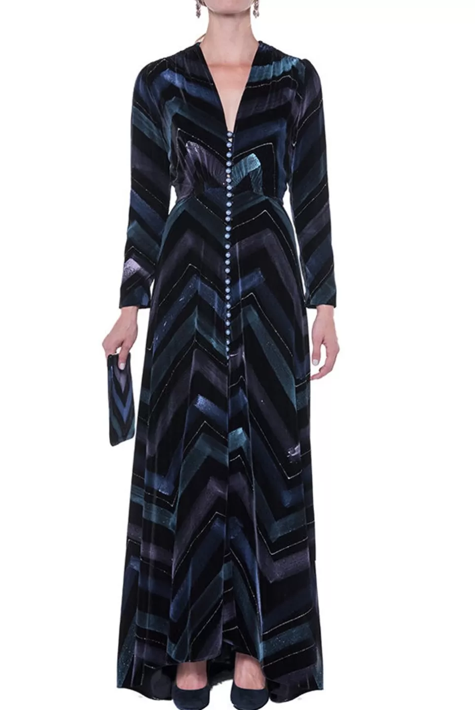 Dresses | Luisa Beccaria Velvet Chevron Bottoncino