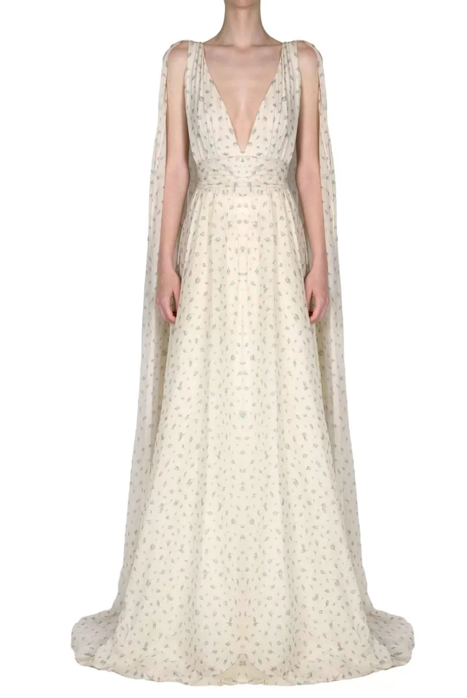 Dresses | Luisa Beccaria Winter Garden Georgette Cape-Effect V-Neck Gown