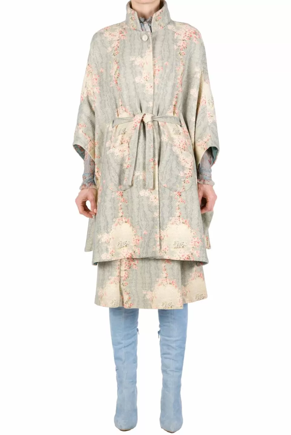 Jackets & Coats | Luisa Beccaria Wool Printed Circle Of Roses Cape With Lurex